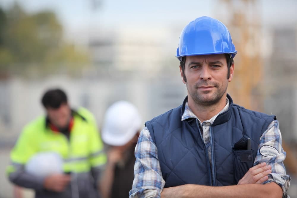 Construction foreman reviewing an active project